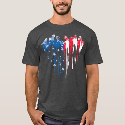 Patriottische paarden Amerikaanse vlag op 4 juli T-shirt (Voorkant)