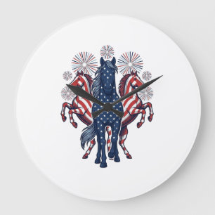 Patriottische Paarden Vintage Vuurwerk Vectorontwe Grote Klok