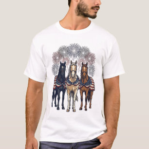 Patriottische Paarden Vuurwerk Vintage Vector Kuns T-shirt