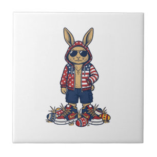 Patriottische Paashaas Vintage Vector T-shirt_1 Tegeltje