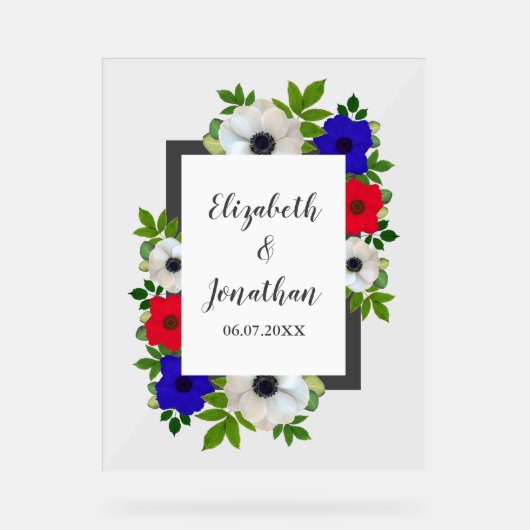 Patriottische Panda Anemone Wedding Acryl Bord (Voorkant)