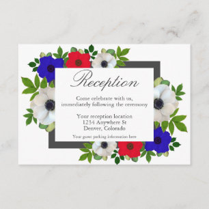Patriottische Panda Anemone Wedding Reception Kaar Informatiekaartje