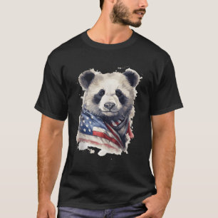 Patriottische Panda met Amerikaanse vlag op 4 juli T-shirt