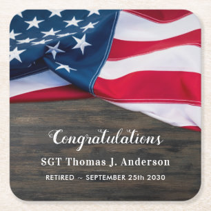Patriottische pensionering Amerikaanse vlag Vierkante Kartonnen Onderzetter