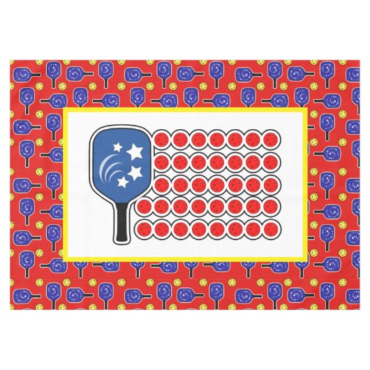 Patriottische Pickleball Rood Wit Blauw Amerikaans Tafelkleed (Voorkant (Horizontaal))