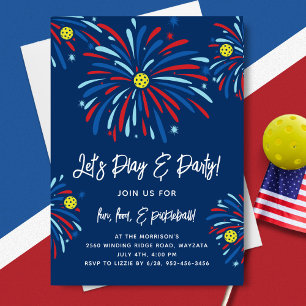 Patriottische Pickleball & Vuurwerk 4 juli Feest Kaart