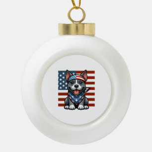 Patriottische Pitbull Amerikaanse vlag 4 juli BBQ Keramische Bal Ornament