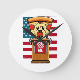 patriottische pizza stem op mij ronde klok