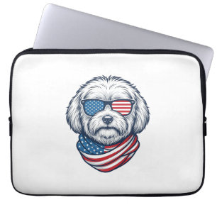 Patriottische Pluizige Hond Vector Illustratie_1 Laptop Sleeve