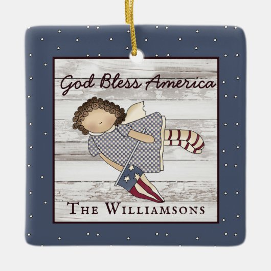Patriottische primitieve landnaam Engel Keramisch Ornament (Voorkant)