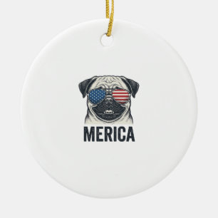Patriottische Pug Merica Vintage Gravure Shirt Ont Keramisch Ornament