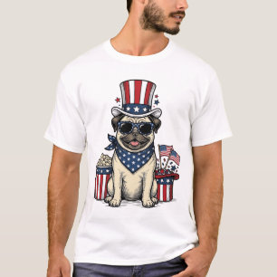 Patriottische Pug Vintage Gravure Hond Shirt Ontwe