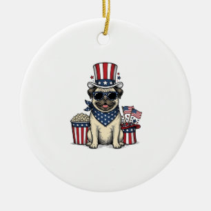 Patriottische Pug Vintage Gravure Hond Shirt Ontwe Keramisch Ornament