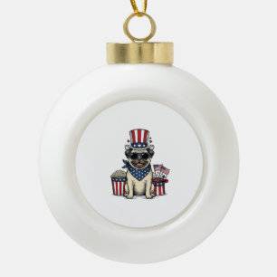 Patriottische Pug Vintage Gravure Hond Shirt Ontwe Keramische Bal Ornament
