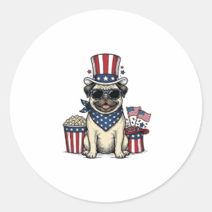 Patriottische Pug Vintage Gravure Hond Shirt Ontwe Ronde Sticker