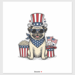 Patriottische Pug Vintage Gravure Hond Shirt Ontwe Sticker