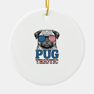 Patriottische Pug Vintage Gravure Shirt Ontwerp_1 Keramisch Ornament