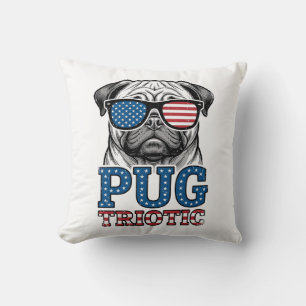 Patriottische Pug Vintage Gravure Shirt Ontwerp_1 Kussen