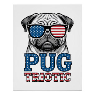 Patriottische Pug Vintage Gravure Shirt Ontwerp_1 Perfect Poster