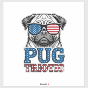 Patriottische Pug Vintage Gravure Shirt Ontwerp_1 Sticker