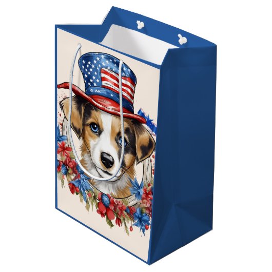 Patriottische Puppy 4 juli Verenigde Staten Onafha Medium Cadeauzakje (Achterkant Gekanteld)