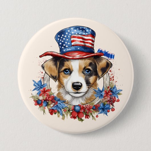 Patriottische Puppy 4 juli Verenigde Staten Onafha Ronde Button 7,6 Cm (Voorkant)