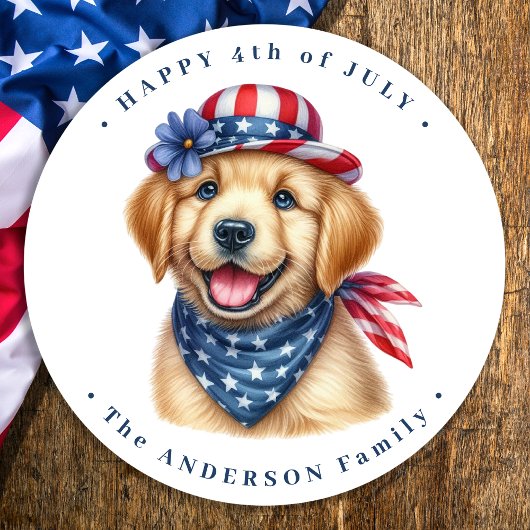 Patriottische Puppy Rood Wit Blauw Golden Retrieve Ronde Sticker
