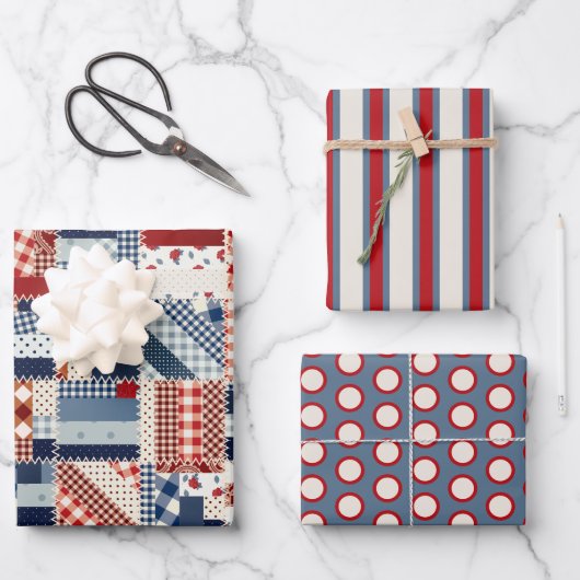 Patriottische Quilt Wrapping Paper Set (Voorkant)