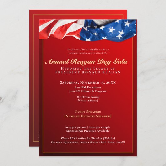 Patriottische Reagan Day Gala Republikeinse inzame Kaart (Voorkant / Achterkant)
