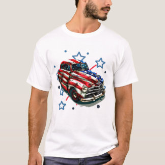 Patriottische Retro Auto Kunst T-shirt