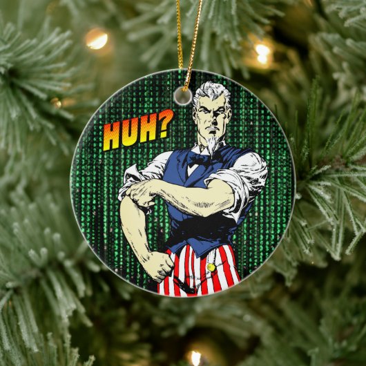 Patriottische Retro Whimsy: Uncle Sam's Roll-Up Sl Keramisch Ornament (Boom)