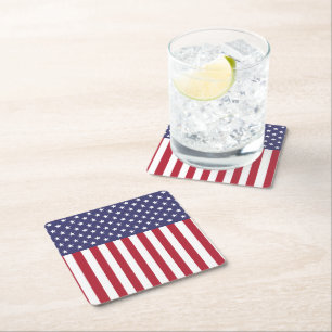 Patriottische rode, blauwe sterren en strepen vlag vierkante kartonnen onderzetter