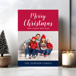Patriottische Rode Witte Blauwe Foto Prettig Kerst Feestdagenkaart