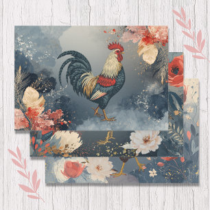 Patriottische Rode Witte Blauwe Haan Bloemen Blade Inpakpapier Vel