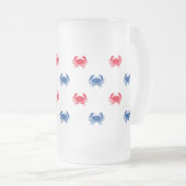 Patriottische rode witte blauwe krab matglas bierpul (Voorkant rechts)