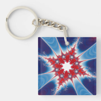 Patriottische Rode Witte & Blauwe Mandelbrot Fract Sleutelhanger