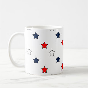 Patriottische rode witte en blauwe sterren koffiemok