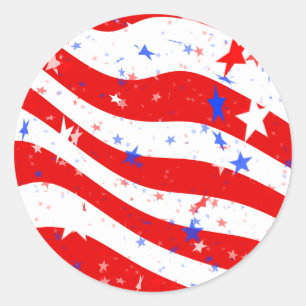 Patriottische rode, witte en blauwe sterren & stre ronde sticker
