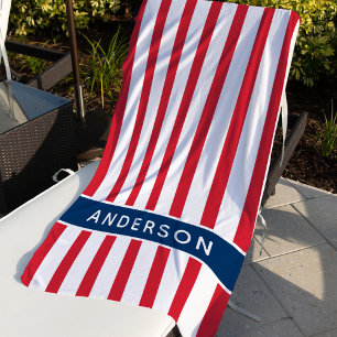Patriottische rode witte en blauwe strepen Aangepa Strandlaken