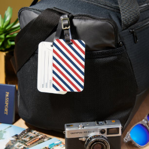 Patriottische rode witte en blauwe strepen bagagelabel