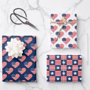Patriottische rode, witte en blauwe vlagpatronen v inpakpapier vel