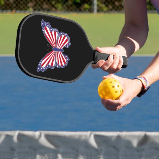 Patriottische rode witte en blauwe vlinder pickleball paddle (Insitu)