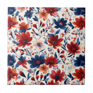 Patriottische Rood Blauw Wit Bloem (10) Tegeltje