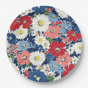 Patriottische Rood Blauw Wit Bloem (3) Papieren Bordje