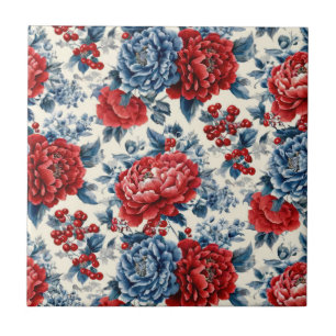 Patriottische Rood Blauw Wit Bloem (7) Tegeltje