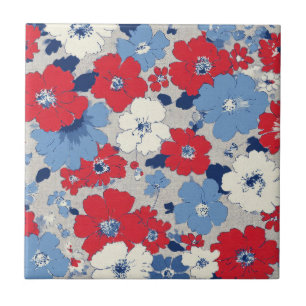 Patriottische Rood Blauw Witte Bloem (12) Tegeltje