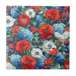 Patriottische Rood Blauw Witte Bloem (1) Tegeltje