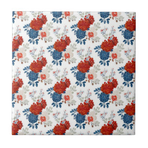 Patriottische Rood Blauw Witte Bloem (4) Tegeltje