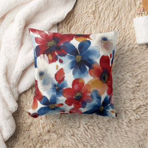Patriottische Rood Blauw Witte Bloem (5) Kussen