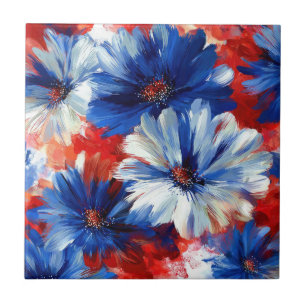 Patriottische Rood Blauw Witte Bloem (6) Tegeltje